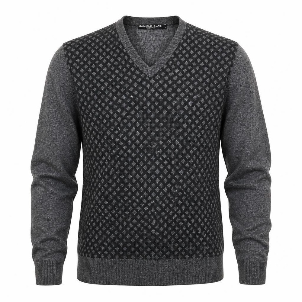Daniele Blasi Sweater Mens L Gray Wool V-Neck Knit Made In Italy Quiet Luxury